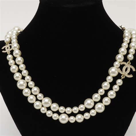 double c chanel necklace|Chanel pearl long strand necklaces.